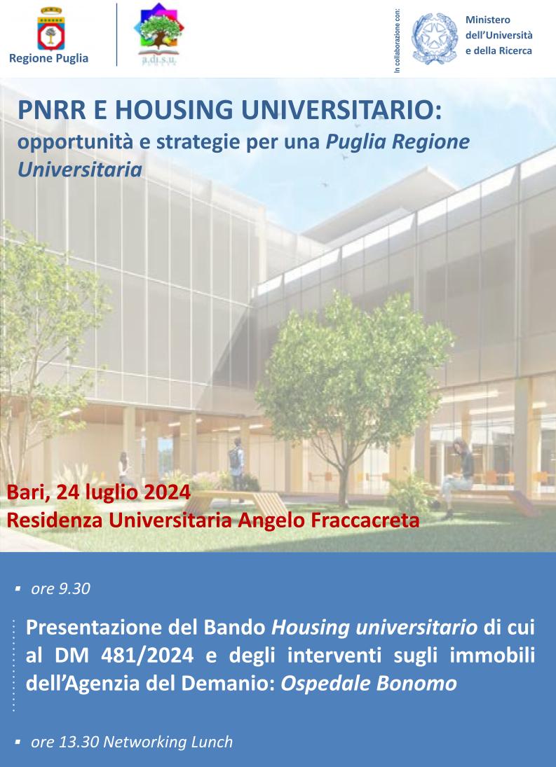 Immagine di copertina per PNRR E HOUSING UNIVERSITARIO: opportunit e strategie per una Puglia Regione Universitaria